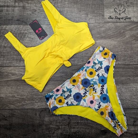 Shekini Crop Tie High Cut Cheeky Bikini Swimsuit Size XL - Picture 1 of 4